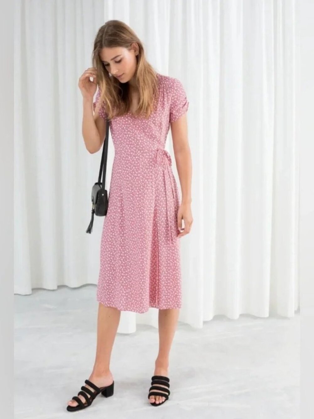 New Tags & Other Stories Pink Floral Dot Wrap Dress, size 10